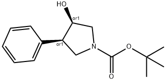 1-Pyrrolidinecarboxylic acid, 3-hydroxy-4-phenyl-, 1,1-dimethylethyl ester, (3R,4R)-rel- Struktur