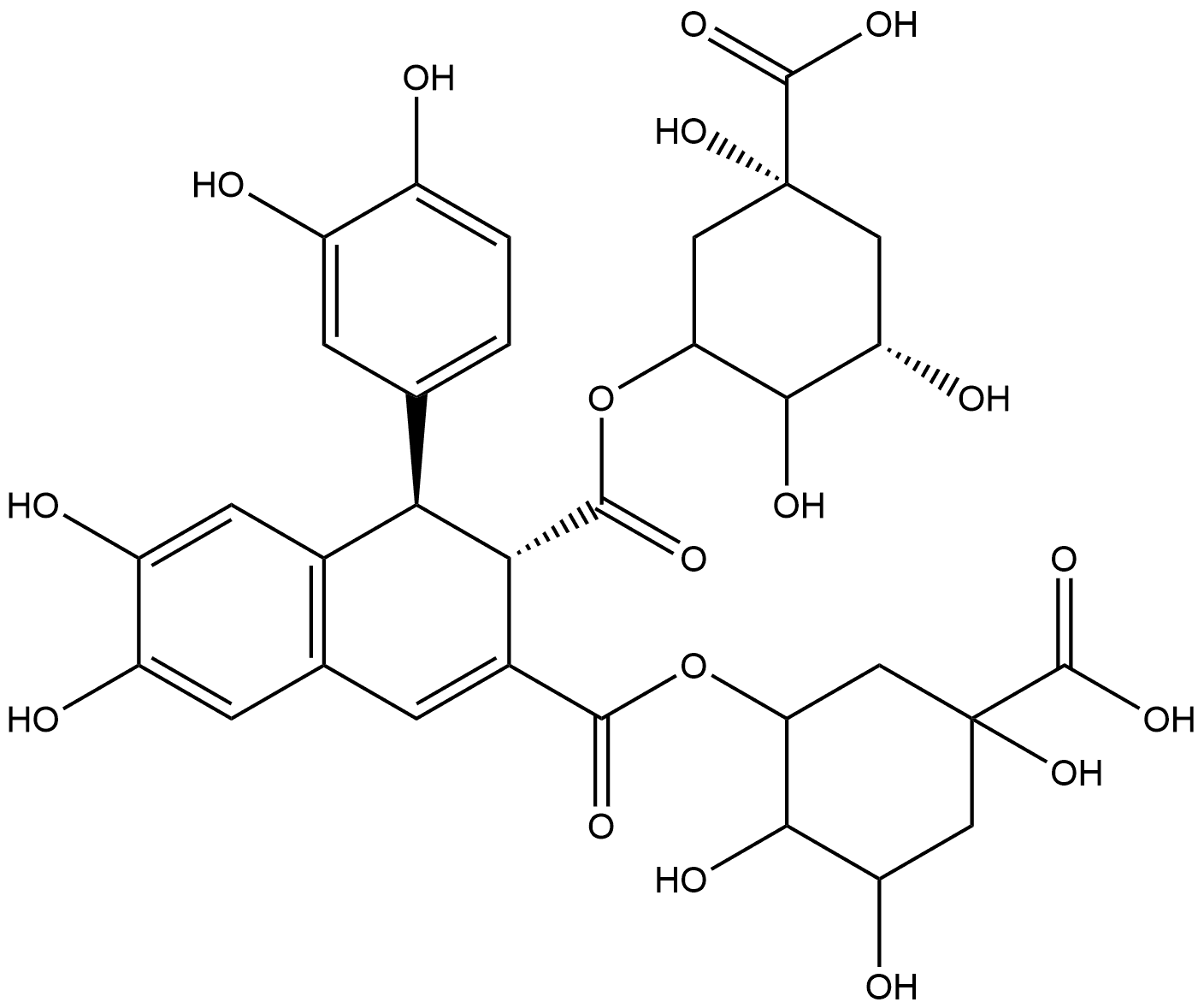 2,3-Naphthalenedicarboxylic acid, 1-(3,4-dihydroxyphenyl)-1,2-dihydro-6,7-dihydroxy-, bis(5-carboxy-2,3,5-trihydroxycyclohexyl) ester, [1R-[1α[1R*,2R*(1R*,2R*,3R*,5S*)],2β,3β,5β]]- Structure