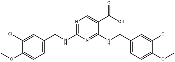 5-Pyrimidinecarboxylic acid, 2,4-bis[[(3-chloro-4-methoxyphenyl)methyl]amino]- Struktur