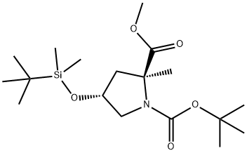 1,2-Pyrrolidinedicarboxylic acid, 4-[[(1,1-dimethylethyl)dimethylsilyl]oxy]-2-methyl-, 1-(1,1-dimethylethyl) 2-methyl ester, (2S,4R)- Struktur