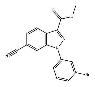 1H-Indazole-3-carboxylic acid, 1-(3-bromophenyl)-6-cyano-, methyl ester Struktur