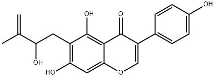 4H-1-Benzopyran-4-one, 5,7-dihydroxy-6-(2-hydroxy-3-methyl-3-buten-1-yl)-3-(4-hydroxyphenyl)- Struktur