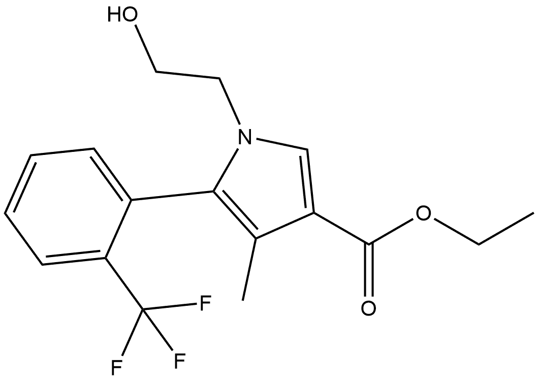 1H-Pyrrole-3-carboxylic acid, 1-(2-hydroxyethyl)-4-methyl-5-[2-(trifluoromethyl)phenyl]-, ethyl ester, (5S)- Struktur