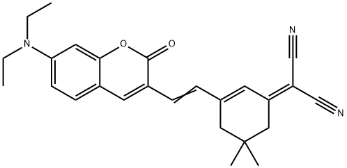 Propanedinitrile, 2-[3-[2-[7-(diethylamino)-2-oxo-2H-1-benzopyran-3-yl]ethenyl]-5,5-dimethyl-2-cyclohexen-1-ylidene]- Struktur