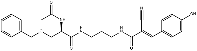 2-Propenamide, N-[3-[[(2R)-2-(acetylamino)-1-oxo-3-(phenylmethoxy)propyl]amino]propyl]-2-cyano-3-(4-hydroxyphenyl)-, (2E)- Struktur