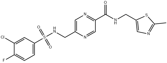 5-[[[(3-Chloro-4-fluorophenyl)sulfonyl]amino]methyl]-N-[(2-methyl-5-thiazolyl)methyl]-2-pyrazinecarboxamide Struktur