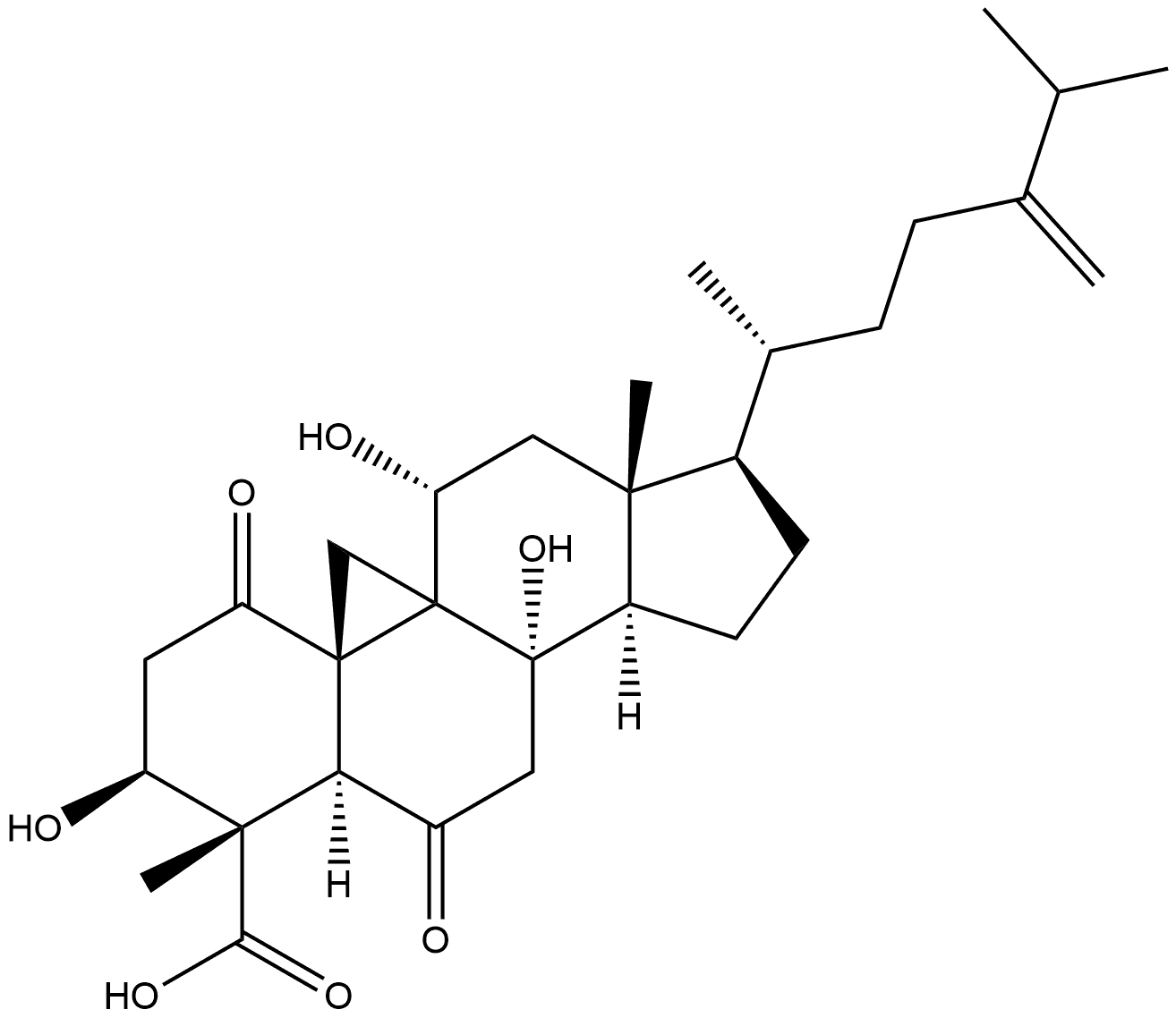 9,19-Cycloergost-24(28)-ene-4-carboxylic acid, 3,8,11-trihydroxy-4-methyl-1,6-dioxo-, (3β,4α,5α,8α,11α)- Struktur