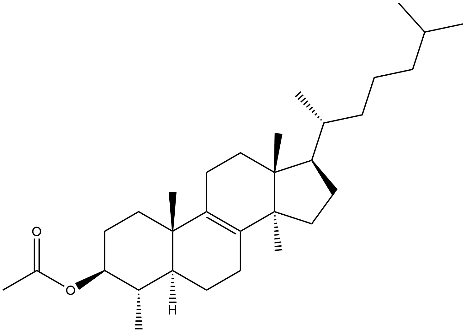 Cholest-8-en-3-ol, 4,14-dimethyl-, 3-acetate, (3β,4α,5α)- Struktur