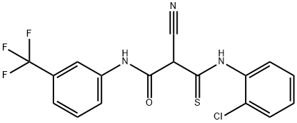 Propanamide, 3-[(2-chlorophenyl)amino]-2-cyano-3-thioxo-N-[3-(trifluoromethyl)phenyl]- Struktur