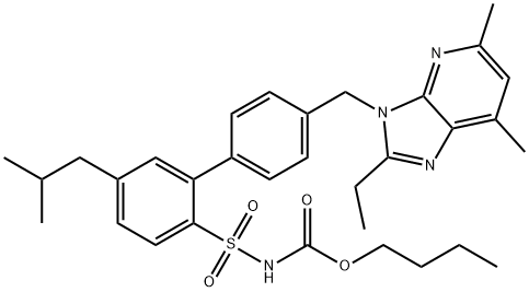 Carbamic acid, N-[[4'-[(2-ethyl-5,7-dimethyl-3H-imidazo[4,5-b]pyridin-3-yl)methyl]-5-(2-methylpropyl)[1,1'-biphenyl]-2-yl]sulfonyl]-, butyl ester Struktur