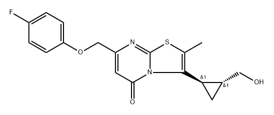 5H-Thiazolo[3,2-a]pyrimidin-5-one, 7-[(4-fluorophenoxy)methyl]-3-[(1R,2R)-2-(hydroxymethyl)cyclopropyl]-2-methyl- Struktur