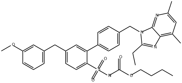 Carbamic acid, [[4'-[(2-ethyl-5,7-dimethyl-3H-imidazo[4,5-b]pyridin-3-yl)methyl]-5-[(3-methoxyphenyl)methyl][1,1'-biphenyl]-2-yl]sulfonyl]-, butyl ester (9CI) Struktur