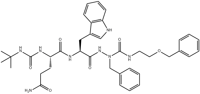 L-Tryptophan, N2-[[(1,1-dimethylethyl)amino]carbonyl]-L-glutaminyl-, 2-[[[2-(phenylmethoxy)ethyl]amino]carbonyl]-2-(phenylmethyl)hydrazide Struktur