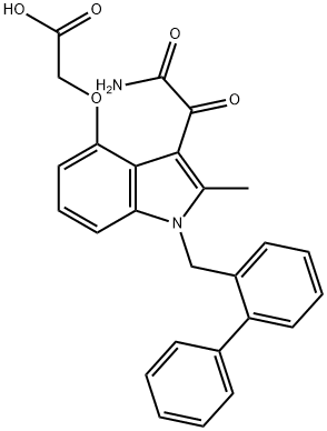 Acetic acid, 2-[[3-(2-amino-2-oxoacetyl)-1-([1,1'-biphenyl]-2-ylmethyl)-2-methyl-1H-indol-4-yl]oxy]- Struktur