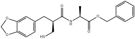 L-Alanine, N-[(2S)-3-(1,3-benzodioxol-5-yl)-2-(mercaptomethyl)-1-oxopropyl]-, phenylmethyl ester Struktur