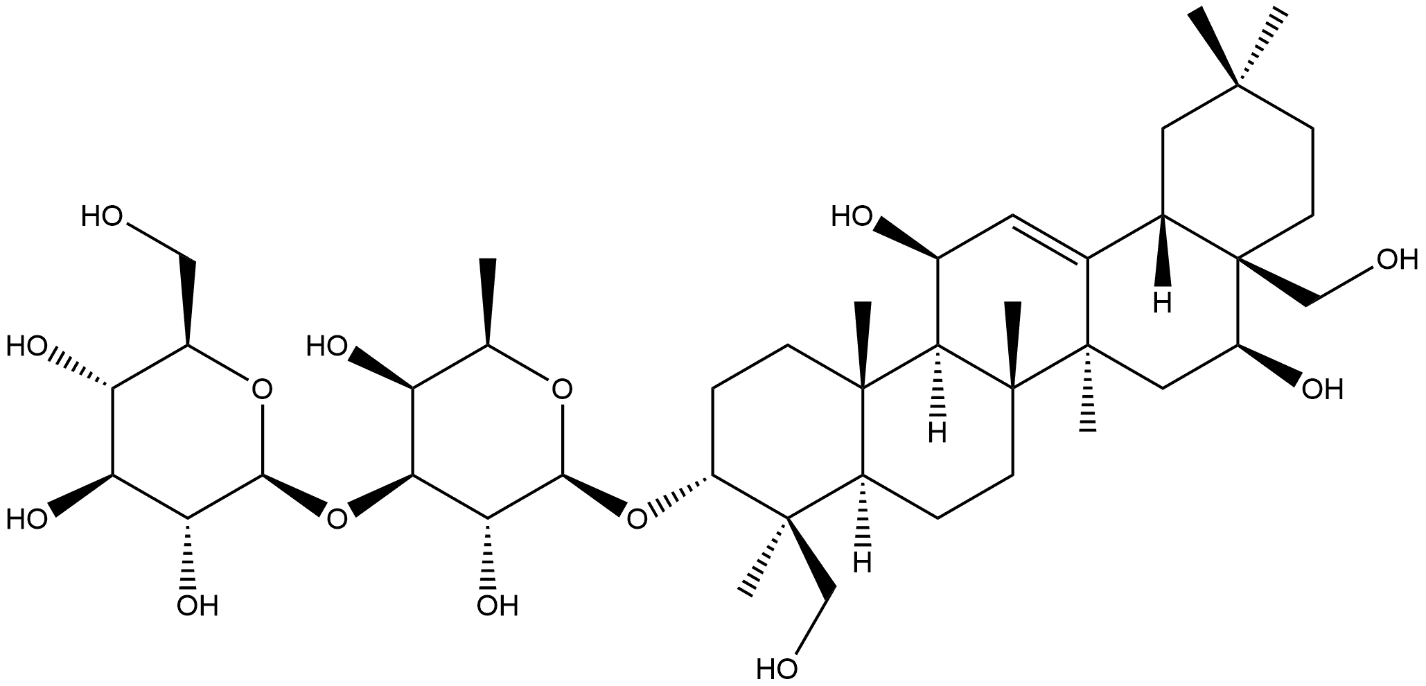 β-D-Galactopyranoside, (3β,4α,11α,16α)-11,16,23,28-tetrahydroxyolean-12-en-3-yl 6-deoxy-3-O-β-D-glucopyranosyl- Struktur