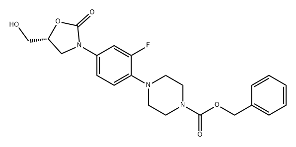 1-Piperazinecarboxylic acid, 4-[2-fluoro-4-[(5R)-5-(hydroxymethyl)-2-oxo-3-oxazolidinyl]phenyl]-, phenylmethyl ester Struktur