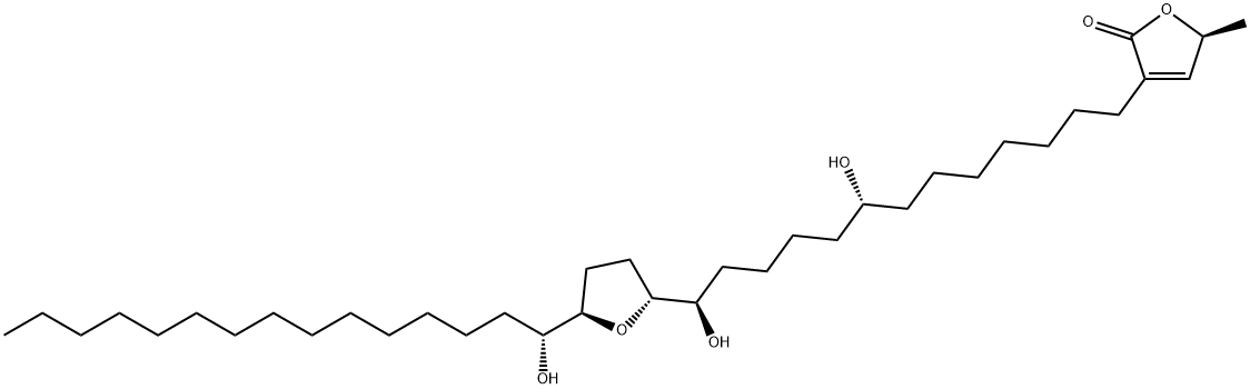 2(5H)-Furanone, 3-[(8R,13R)-8,13-dihydroxy-13-[(2R,5R)-tetrahydro-5-[(1R)-1-hydroxypentadecyl]-2-furanyl]tridecyl]-5-methyl-, (5S)- Struktur