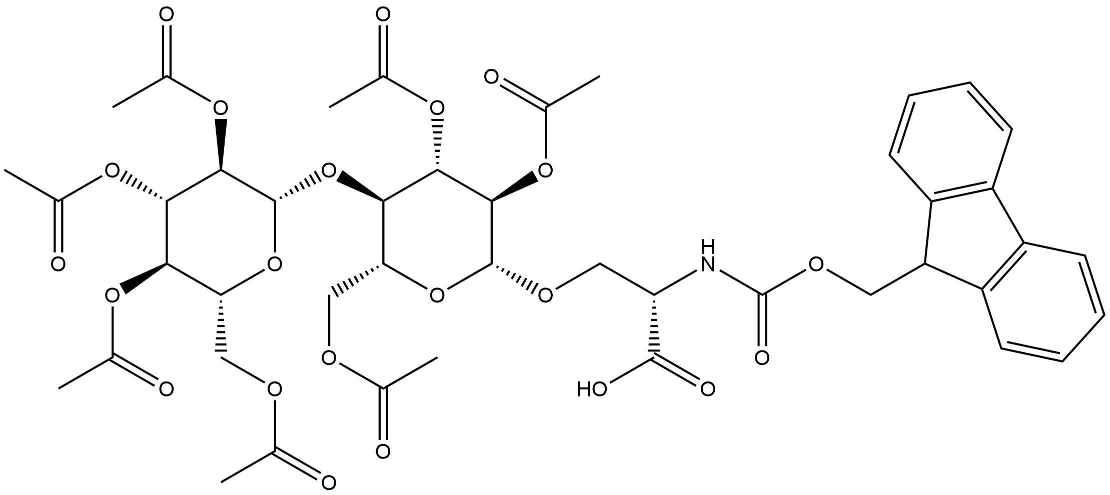 L-Serine, N-[(9H-fluoren-9-ylmethoxy)carbonyl]-O-[2,3,6-tri-O-acetyl-4-O-(2,3,4,6-tetra-O-acetyl-β-D-glucopyranosyl)-β-D-glucopyranosyl]- Struktur