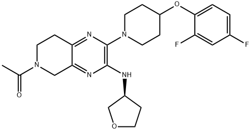 Ethanone, 1-[2-[4-(2,4-difluorophenoxy)-1-piperidinyl]-7,8-dihydro-3-[[(3S)-tetrahydro-3-furanyl]amino]pyrido[3,4-b]pyrazin-6(5H)-yl]- Struktur