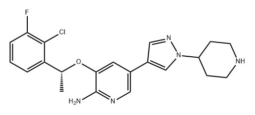 2-Pyridinamine, 3-[(1R)-1-(2-chloro-3-fluorophenyl)ethoxy]-5-[1-(4-piperidinyl)-1H-pyrazol-4-yl]- Struktur