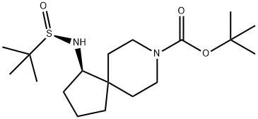 8-Azaspiro[4.5]decane-8-carboxylic acid, 1-[[(R)-(1,1-dimethylethyl)sulfinyl]amino]-, 1,1-dimethylethyl ester, (1R)- Struktur