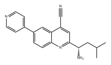 4-Quinolinecarbonitrile, 2-[(1S)-1-amino-3-methylbutyl]-6-(4-pyridinyl)- Struktur