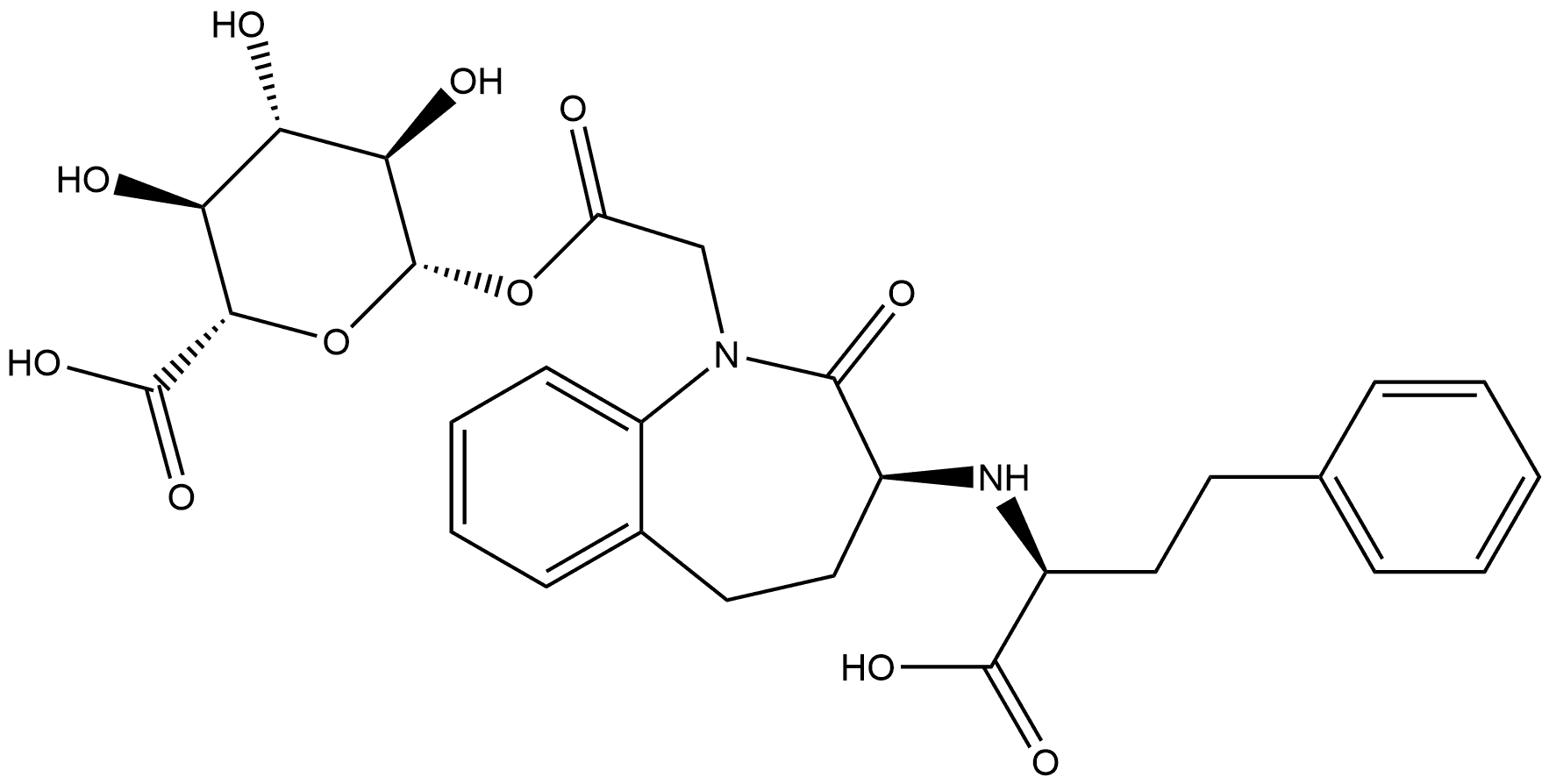 β-D-Glucopyranuronic acid, 1-[(3S)-3-[[(1S)-1-carboxy-3-phenylpropyl]amino]-2,3,4,5-tetrahydro-2-oxo-1H-1-benzazepine-1-acetate] Struktur