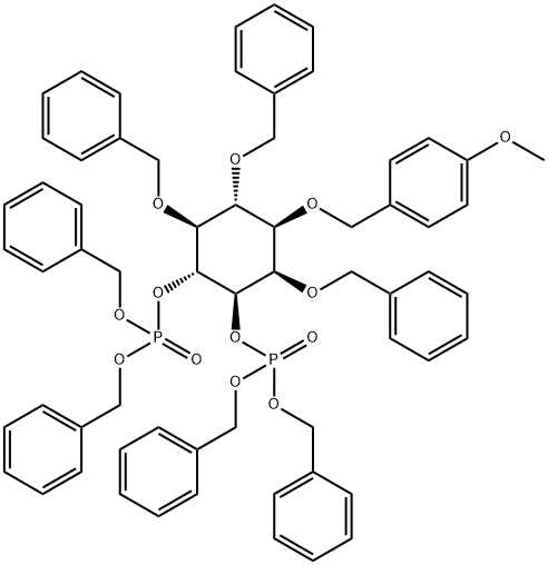 D-myo-Inositol, 1-O-(4-methoxyphenyl)methyl-2,5,6-tris-O-(phenylmethyl)-, bisbis(phenylmethyl) phosphate Struktur