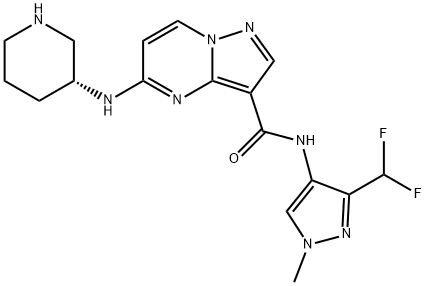 Pyrazolo[1,5-a]pyrimidine-3-carboxamide, N-[3-(difluoromethyl)-1-methyl-1H-pyrazol-4-yl]-5-[(3R)-3-piperidinylamino]- Struktur