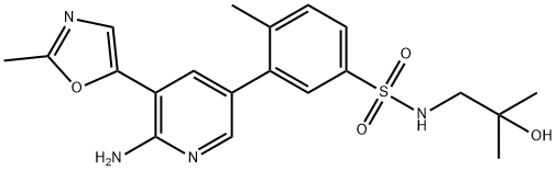 Benzenesulfonamide, 3-[6-amino-5-(2-methyl-5-oxazolyl)-3-pyridinyl]-N-(2-hydroxy-2-methylpropyl)-4-methyl- Struktur