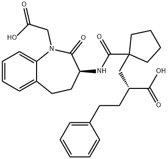 1H-1-Benzazepine-1-acetic acid, 3-[[[1-[(2R)-2-carboxy-4-phenylbutyl]cyclopentyl]carbonyl]amino]-2,3,4,5-tetrahydro-2-oxo-, (3S)- Struktur