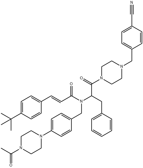 2-Propenamide, N-[[4-(4-acetyl-1-piperazinyl)phenyl]methyl]-N-[2-[4-[(4-cyanophenyl)methyl]-1-piperazinyl]-2-oxo-1-(phenylmethyl)ethyl]-3-[4-(1,1-dimethylethyl)phenyl]-, (2E)- Struktur