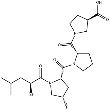 3-Pyrrolidinecarboxylic acid, 1-[(4S)-4-fluoro-1-[(2S)-2-mercapto-4-methyl-1-oxopentyl]-L-prolyl-L-prolyl]-, (3R)- Struktur