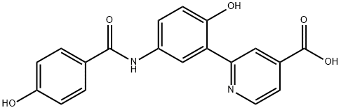 4-Pyridinecarboxylic acid, 2-[2-hydroxy-5-[(4-hydroxybenzoyl)amino]phenyl]- Struktur