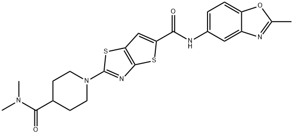 Thieno[2,3-d]thiazole-5-carboxamide, 2-[4-[(dimethylamino)carbonyl]-1-piperidinyl]-N-(2-methyl-5-benzoxazolyl)- Struktur