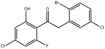 2-(2-Bromo-5-chlorophenyl)-1-(4-chloro-2-fluoro-6-hydroxyphenyl)ethanone Struktur