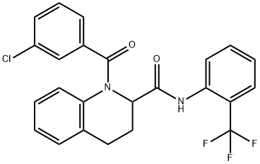 2-Quinolinecarboxamide, 1-(3-chlorobenzoyl)-1,2,3,4-tetrahydro-N-[2-(trifluoromethyl)phenyl]- Struktur