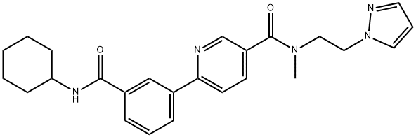 3-Pyridinecarboxamide, 6-[3-[(cyclohexylamino)carbonyl]phenyl]-N-methyl-N-[2-(1H-pyrazol-1-yl)ethyl]- Struktur