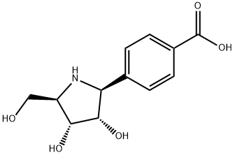 Benzoic acid, 4-(2S,3S,4R,5R)-3,4-dihydroxy-5-(hydroxymethyl)-2-pyrrolidinyl- Struktur