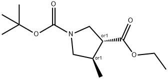 trans-1-tert-butyl 3-ethyl 4-methylpyrrolidine-1,3-dicarboxylate Struktur