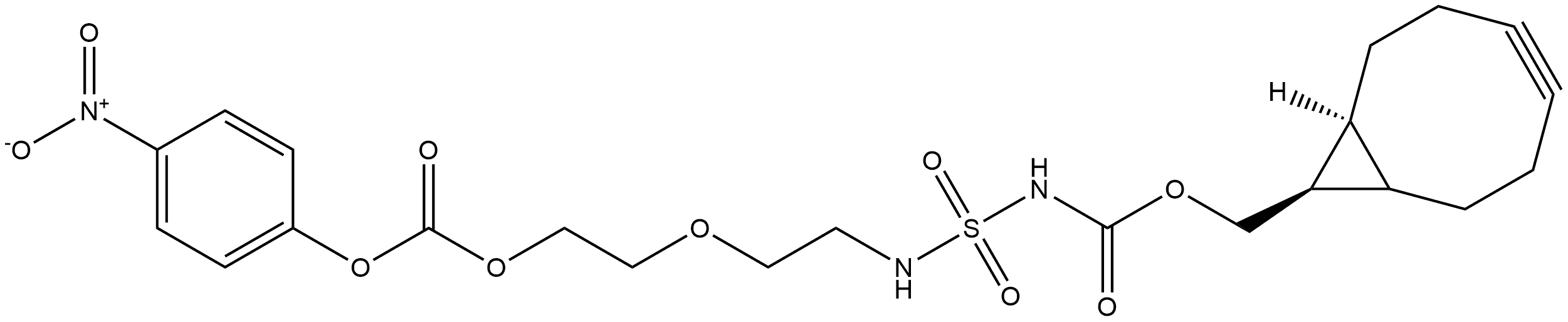 7,10-Dioxa-3-thia-2,4-diazaundecanedioic acid, 1-[(1α,8α,9β)-bicyclo[6.1.0]non-4-yn-9-ylmethyl] 11-(4-nitrophenyl) ester, 3,3-dioxide, rel- Struktur