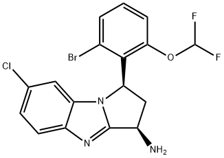 1H-Pyrrolo[1,2-a]benzimidazol-3-amine, 1-[2-bromo-6-(difluoromethoxy)phenyl]-7-chloro-2,3-dihydro-, (1R,3R)- Struktur