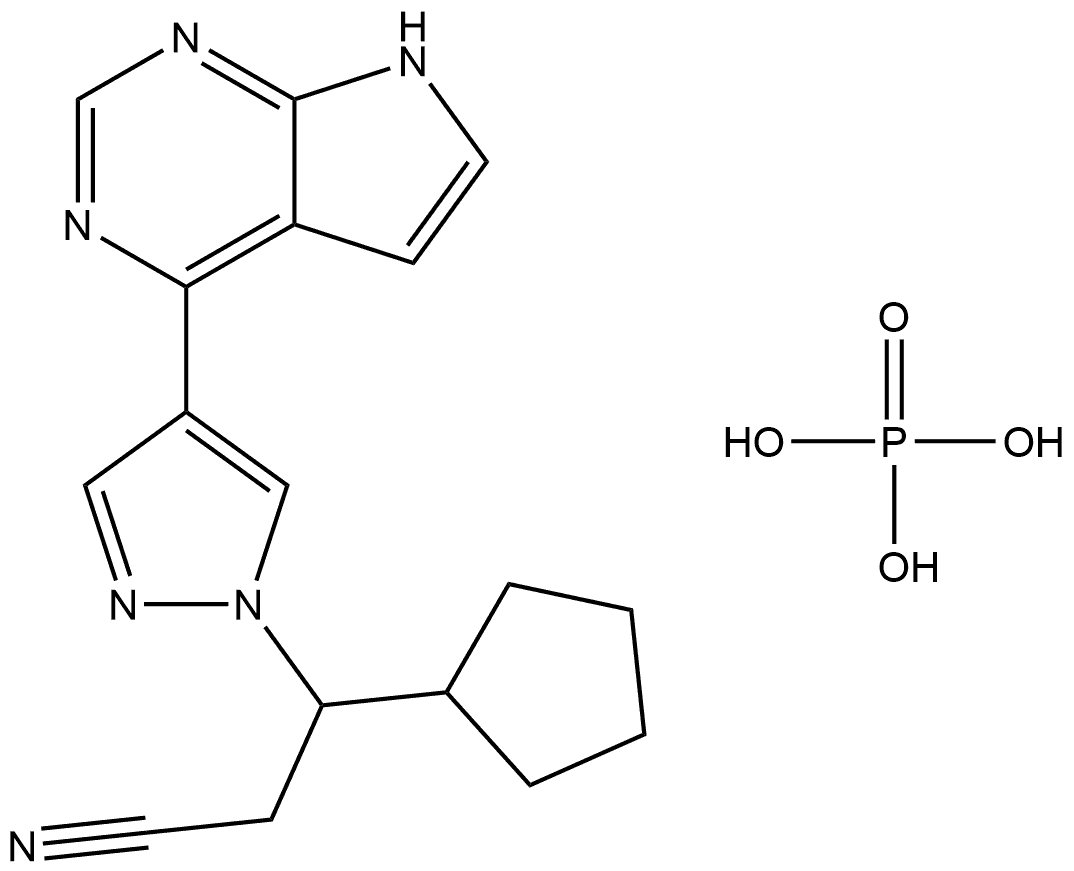 1H-Pyrazole-1-propanenitrile, β-cyclopentyl-4-(7H-pyrrolo[2,3-d]pyrimidin-4-yl)-, phosphate (1:1) Struktur