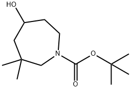 1H-Azepine-1-carboxylic acid, hexahydro-5-hydroxy-3,3-dimethyl-, 1,1-dimethylethyl ester Struktur