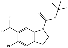 1H-Indole-1-carboxylic acid, 5-bromo-6-(difluoromethyl)-2,3-dihydro-, 1,1-dimethylethyl ester Struktur