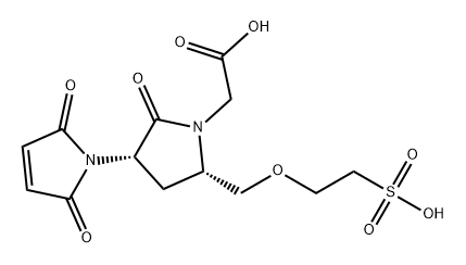 1-Pyrrolidineacetic acid, 3-(2,5-dihydro-2,5-dioxo-1H-pyrrol-1-yl)-2-oxo-5-[(2-sulfoethoxy)methyl]-, (3S,5S)- Struktur