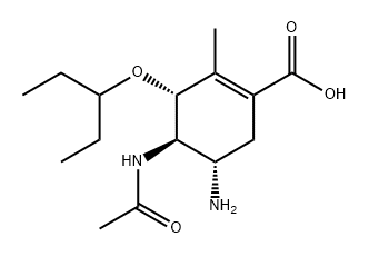 1-Cyclohexene-1-carboxylic acid, 4-(acetylamino)-5-amino-3-(1-ethylpropoxy)-2-methyl-, (3R,4R,5S)- Struktur