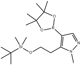 5-[2-[[(1,1-Dimethylethyl)dimethylsilyl]oxy]ethyl]-1-methyl-4-(4,4,5,5-tetramethyl-1,3,2-dioxaborolan-2-yl)-1H-pyrazole Struktur