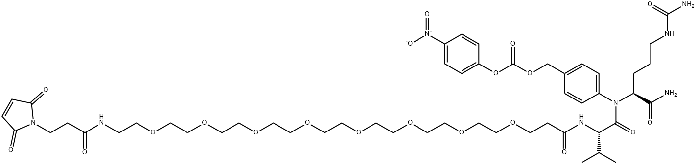 L-Ornithinamide, N-[31-(2,5-dihydro-2,5-dioxo-1H-pyrrol-1-yl)-1,29-dioxo-4,7,10,13,16,19,22,25-octaoxa-28-azahentriacont-1-yl]-L-valyl-N5-(aminocarbonyl)-N-[4-[[[(4-nitrophenoxy)carbonyl]oxy]methyl]phenyl]- Struktur